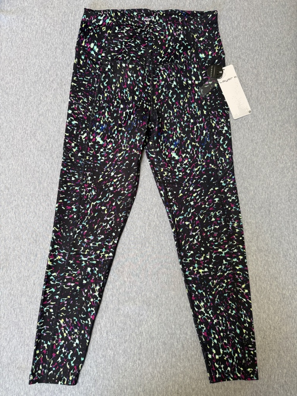 Layer 8 Black Leggings with Mint, Purple & Blue Speckle Print